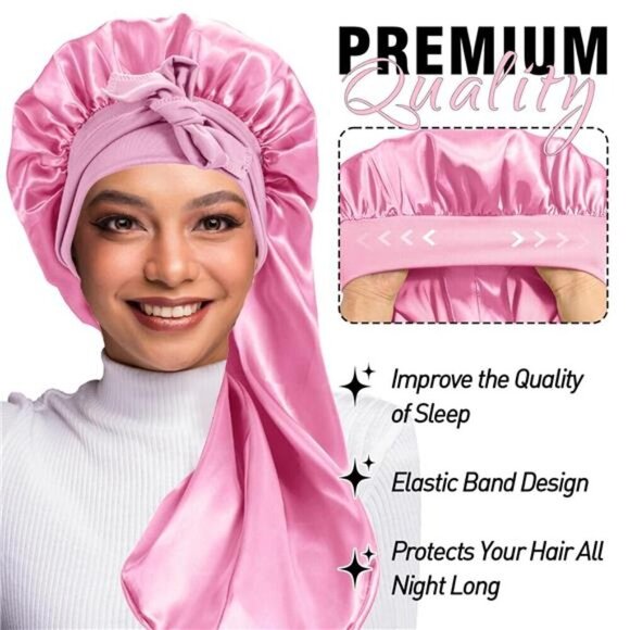 2-Pack Silk Sleep Bonnets Extra Long & Large Size Braids, Long Hair, and Natural - Picture 2 of 6